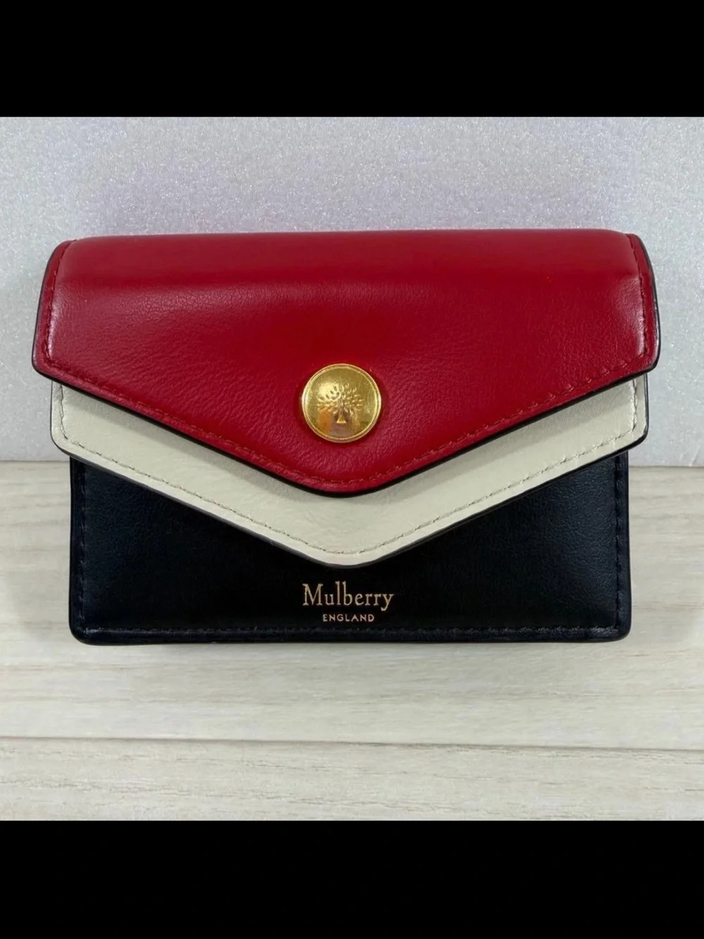 Mulberry Tri-Color Leather Envelope Wallet - Red, Black & Cream